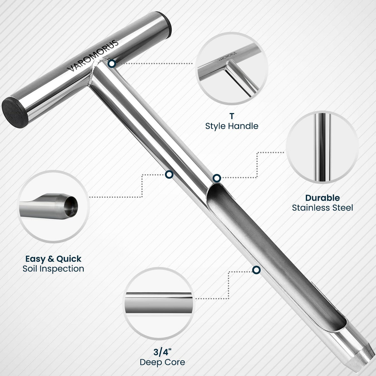 Varomorus T-style handle provides a comfortable grip during sampling.
