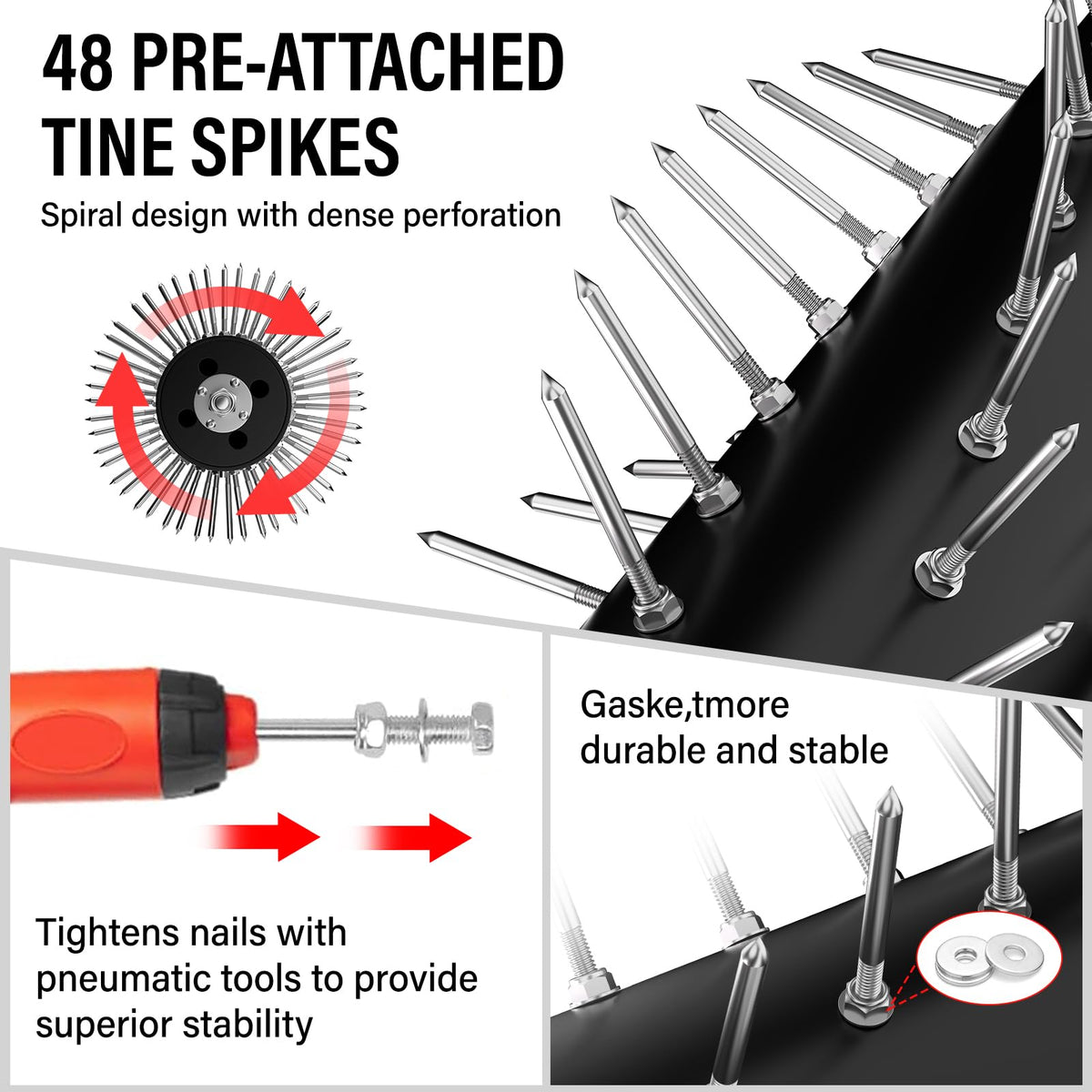 VASALAID dense carburized nails arranged in spiral for stable aeration