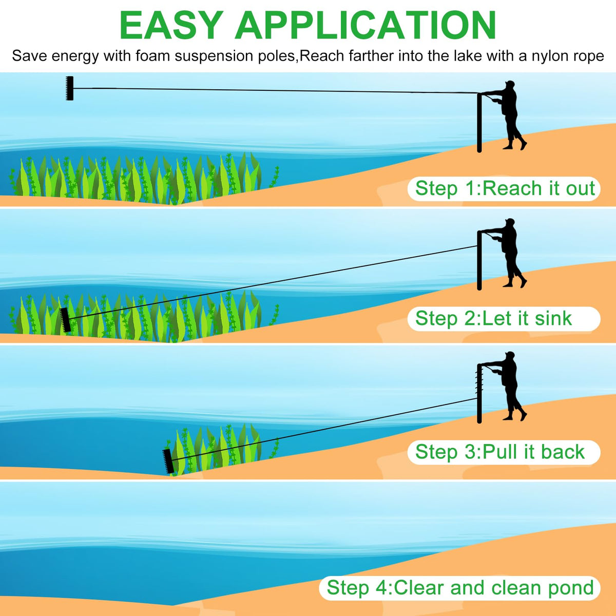 VASALAID Pond Rake with 52-foot rope for easy throwing and retrieval
