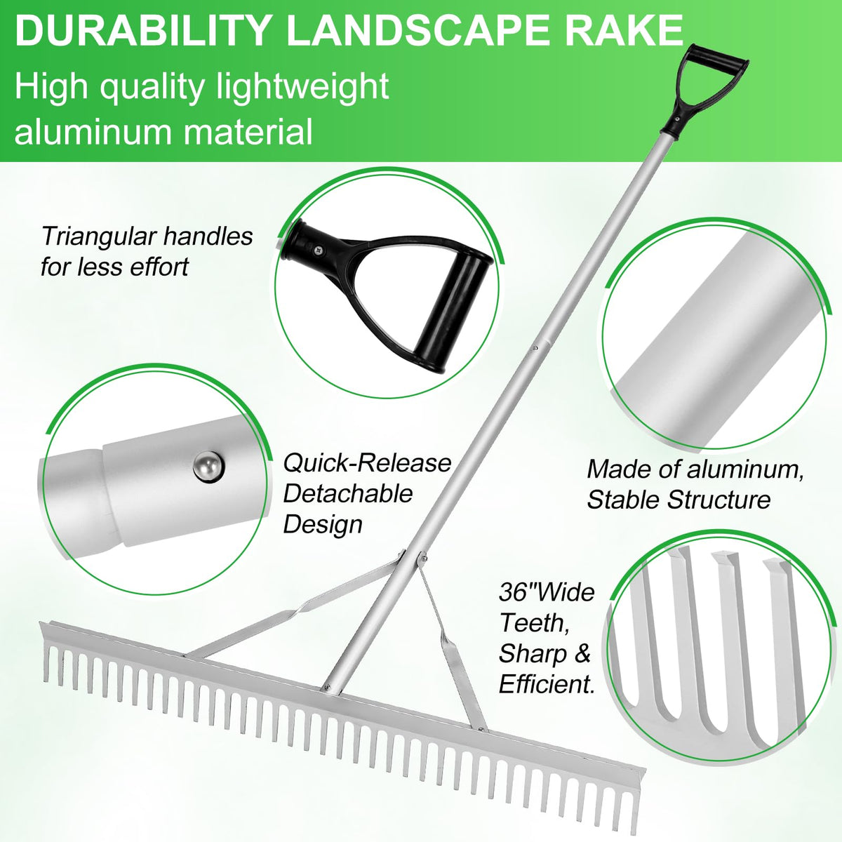 VASALAID Pond Rake aluminum body for durable, rust-resistant performance