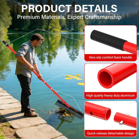 VASALAID pond rake extended handle demonstrating long reach