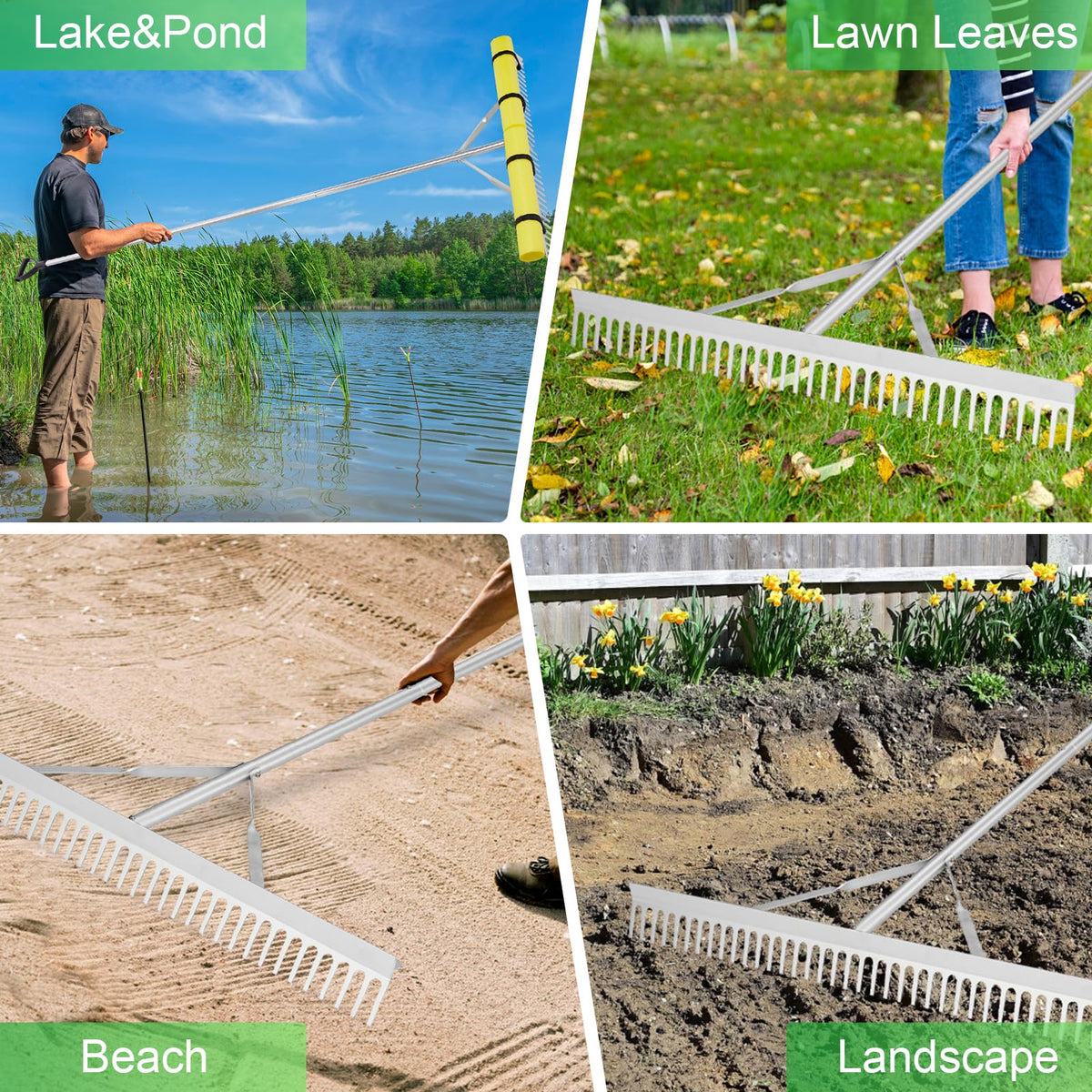 VASALAID Pond Rake ideal for lawn and garden maintenance tasks