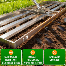 VASALAID stainless steel lawn leveler with spread plate showing durable construction.