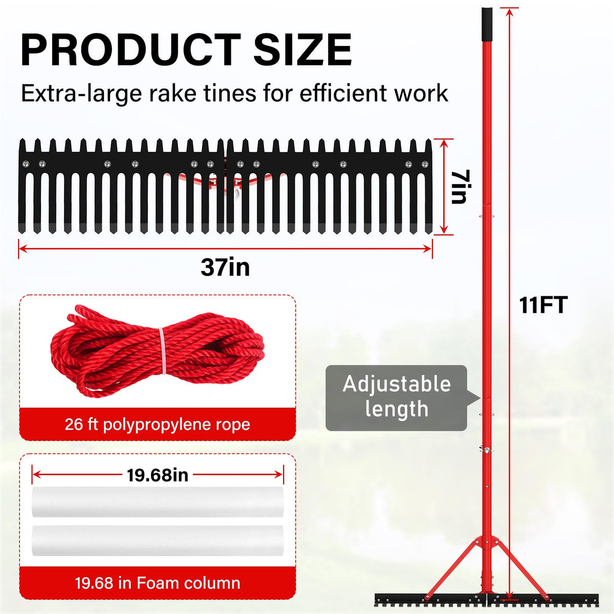 VASALAID weed rake teeth detail showing durable aluminum design