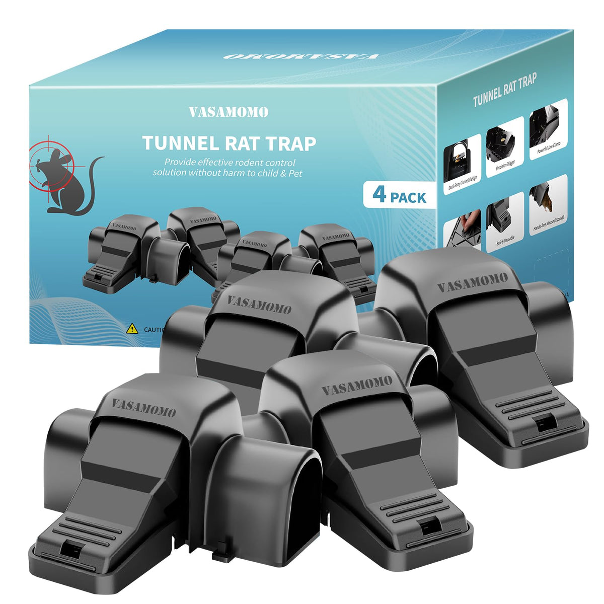 VASAMOMO large rat trap with dual-entry tunnel and sensitive trigger