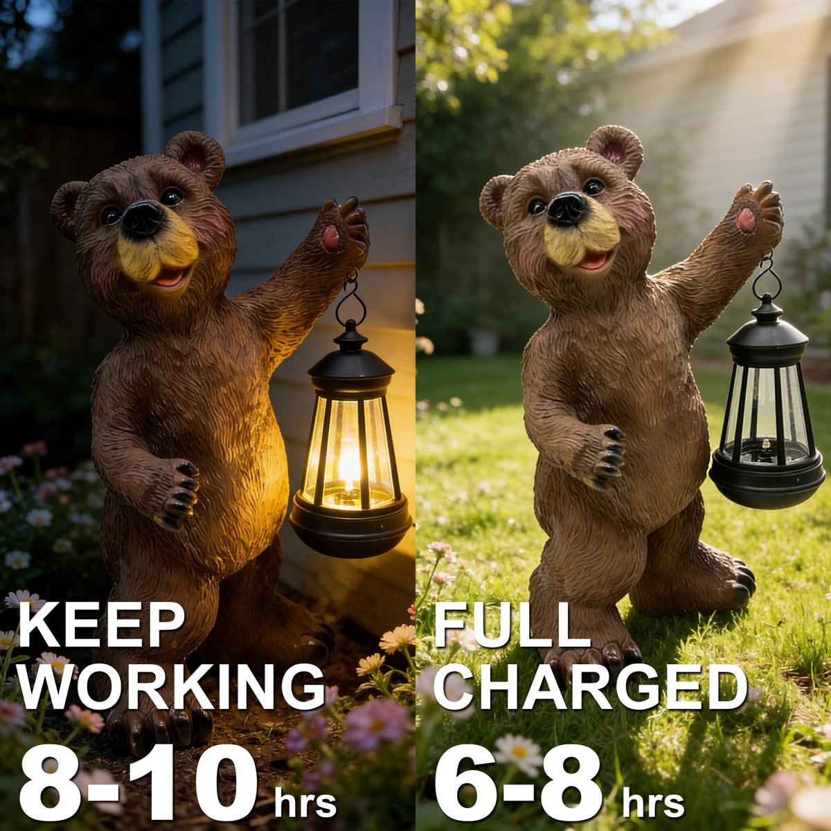 Vasesun bear statue solar lantern detailed close-up shows craftsmanship