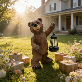 Vasesun bear statue solar lantern garden decor enhancement