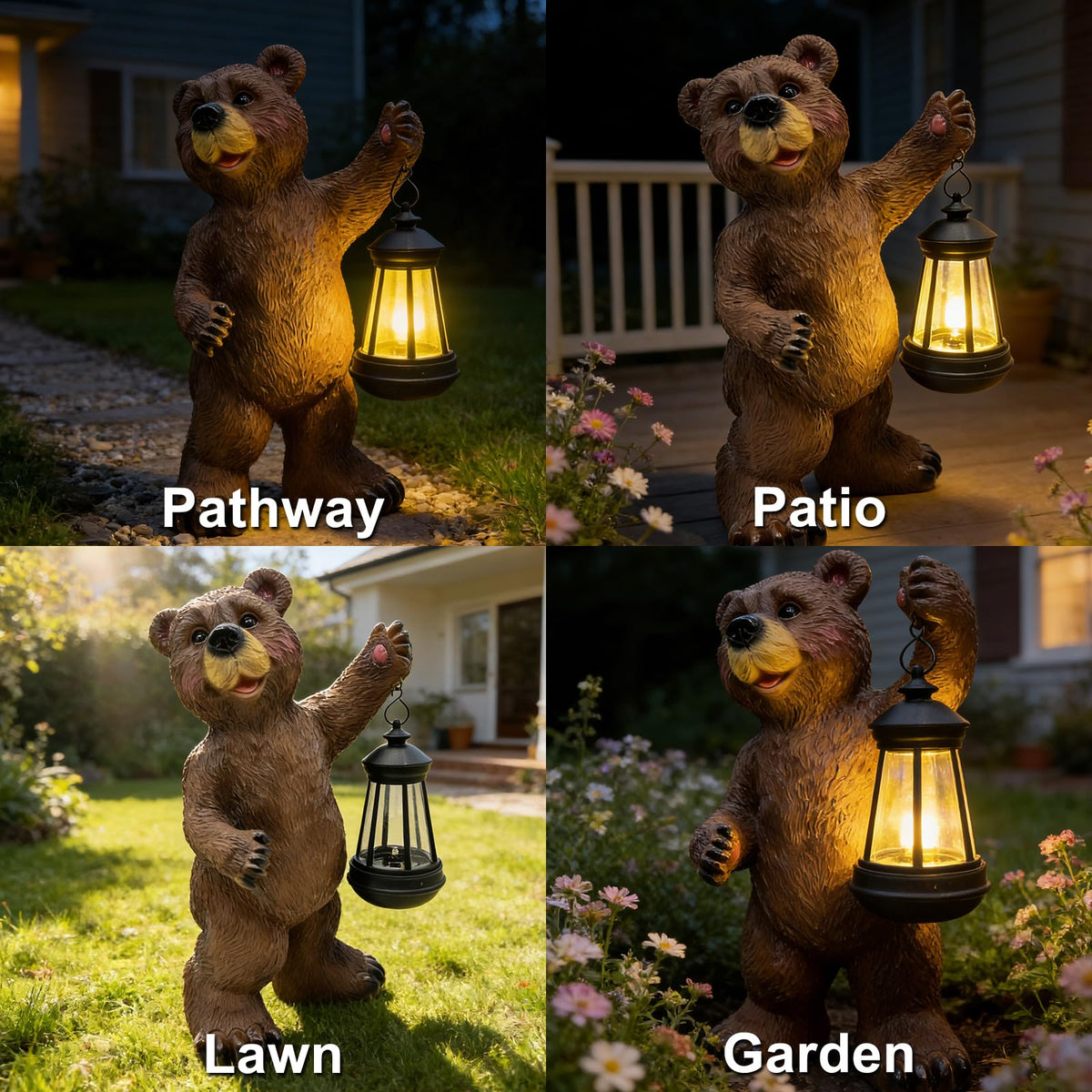 Vasesun bear statue solar lantern night light for patios