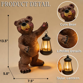 Vasesun bear statue solar lantern side angle accent
