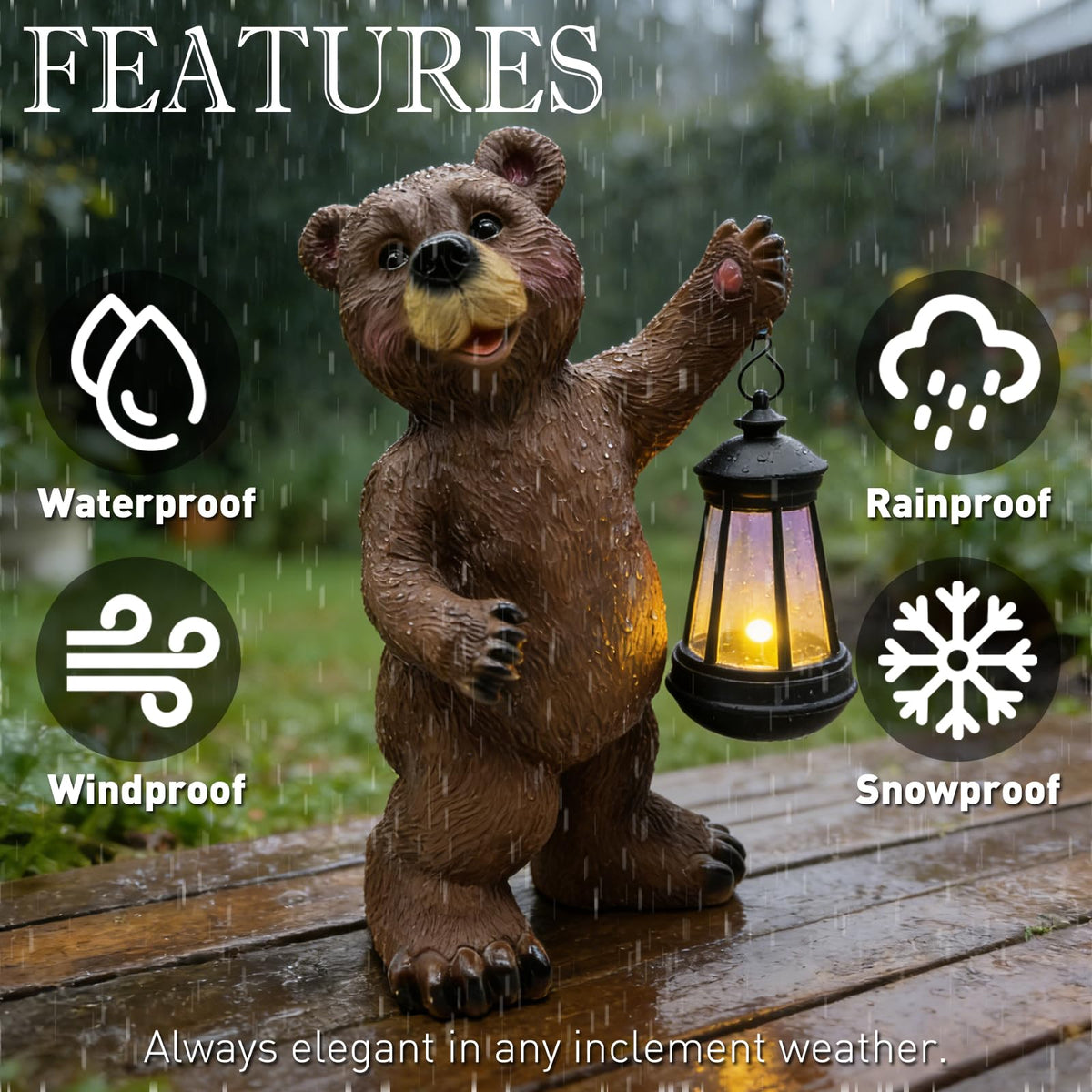 Vasesun bear statue solar lantern solar charging in sun