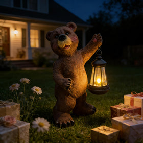 Vasesun bear statue solar lantern yard glow in the evening