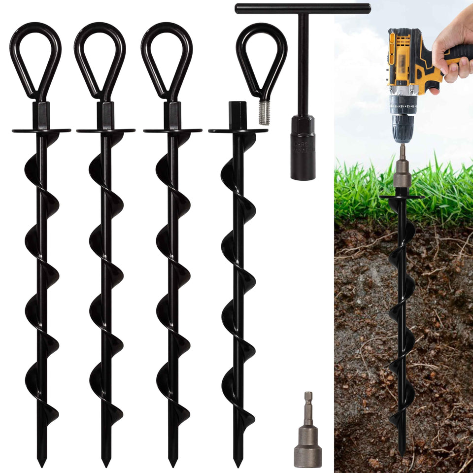 VASGOR 15-inch ground anchors four-pack ready to stabilize tents and canopies.