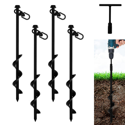 VASGOR 16inch ground anchors setup: quick drill installation for stable ground attachment.