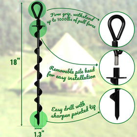 VASGOR 18-inch anchors driven into ground for stable tent setup