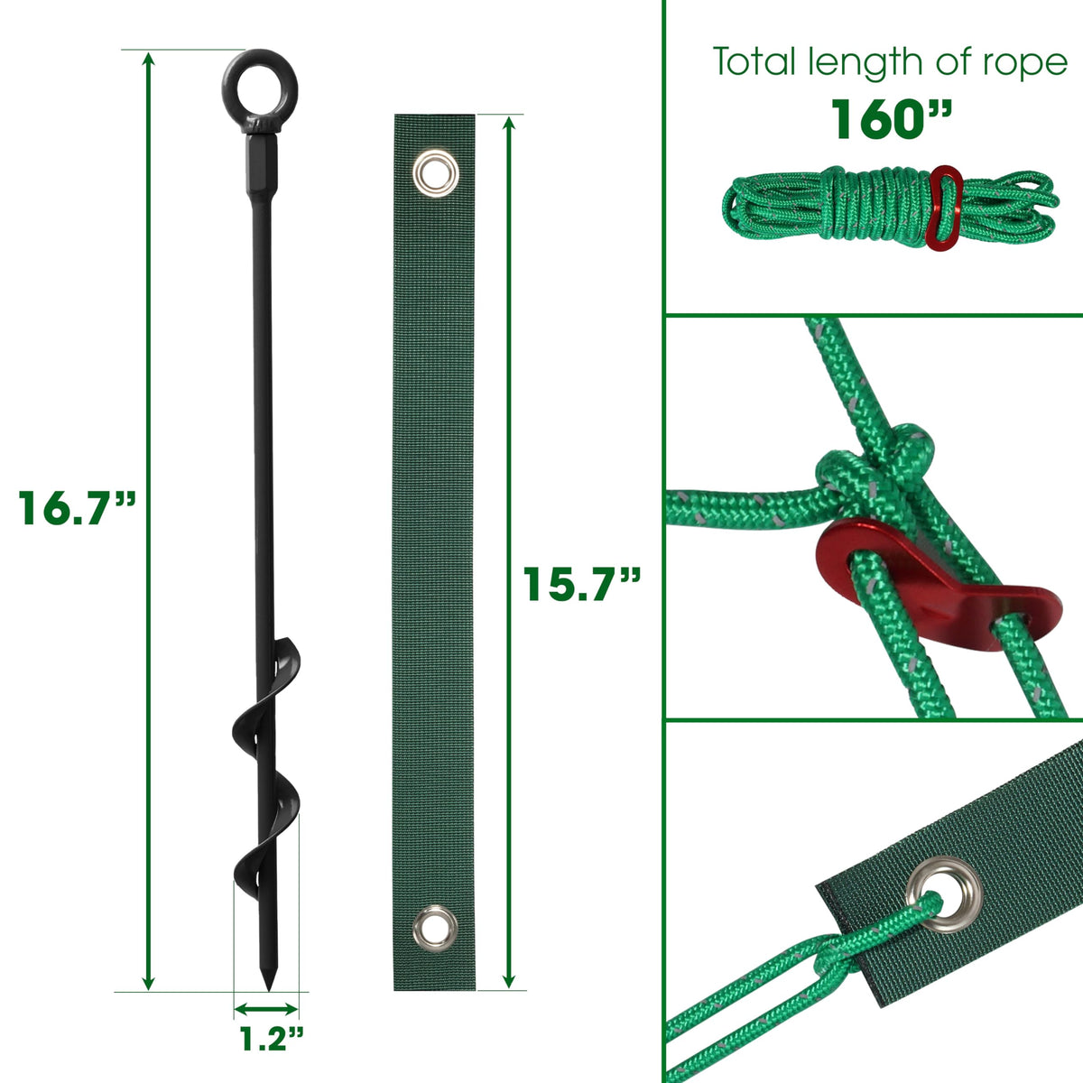 VASGOR stake straps and 39 ft rope for quick installation