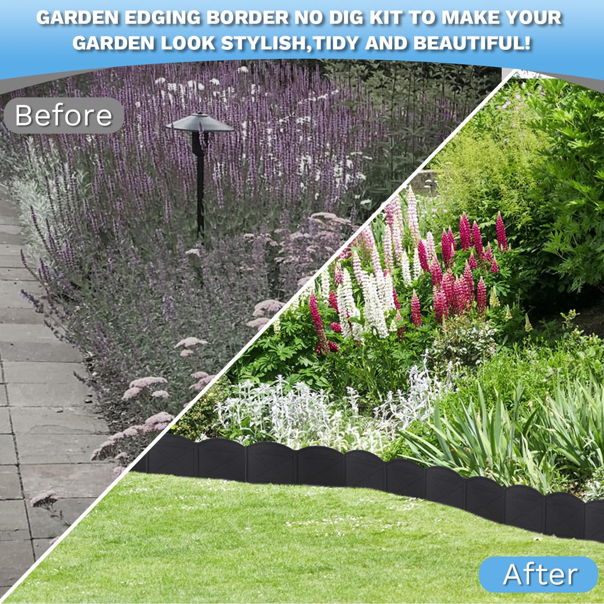 Vashly weather-resistant polymer edging withstands sun and rain for lasting borders.