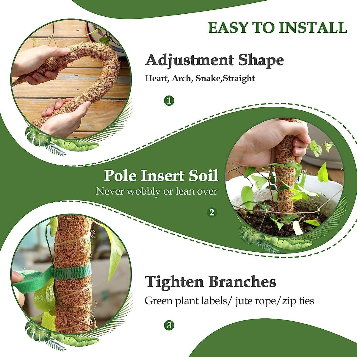 Vastcury 25-inch moss pole for Monstera climbing indoors with coco coir