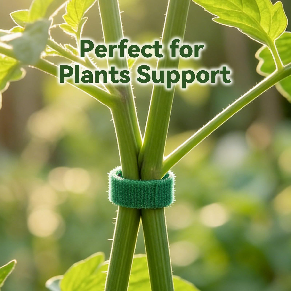 Vaszu Garden Tie wrapped around a tomato plant for sturdy, adjustable support.