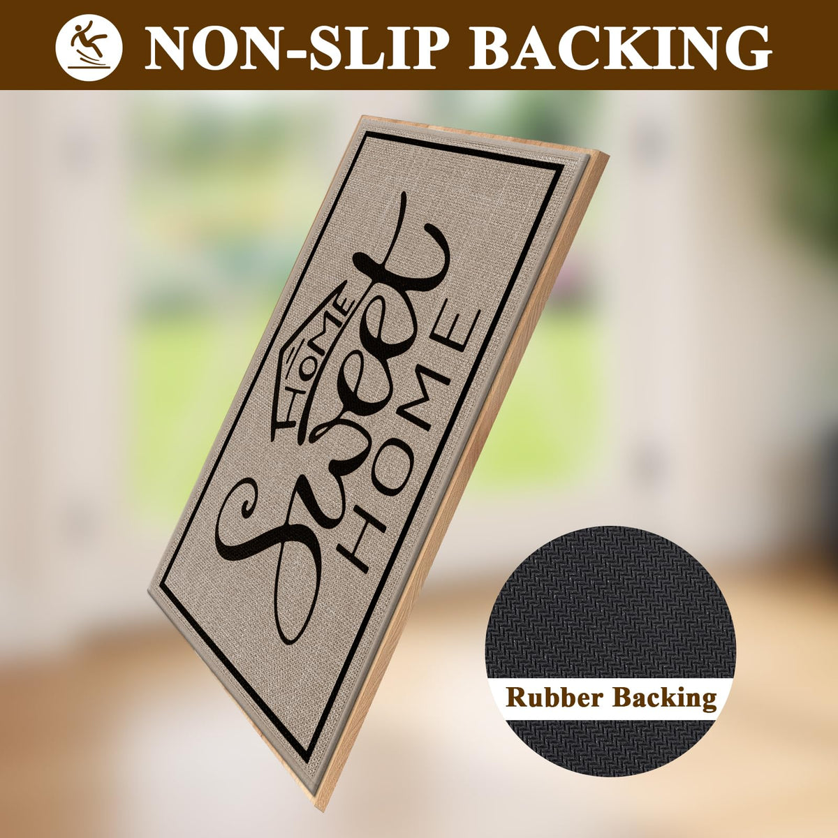 Vaukki door mat non-slip rubber back keeps mat in place.