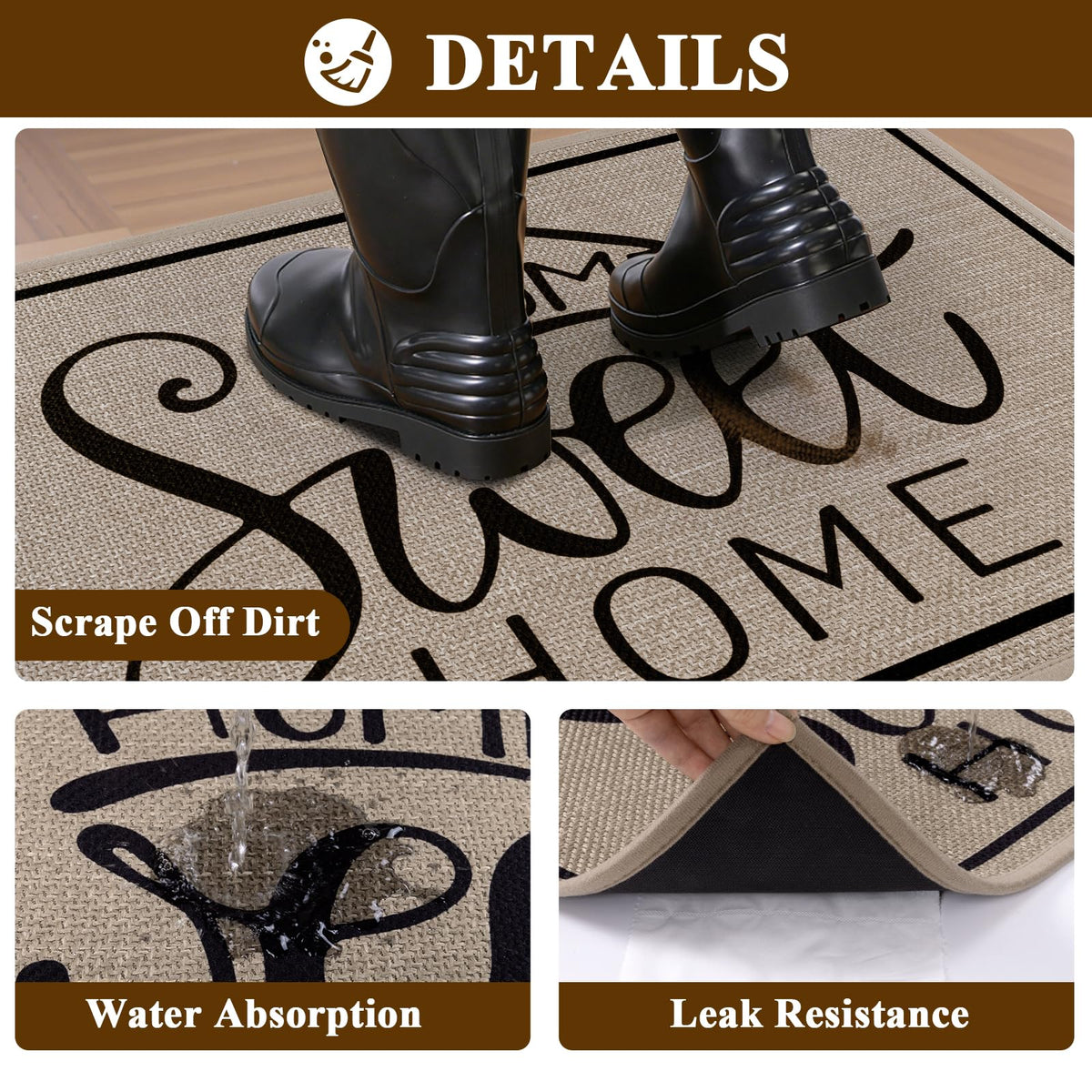 Vaukki indoor door mat material detail simulates linen texture and durability.