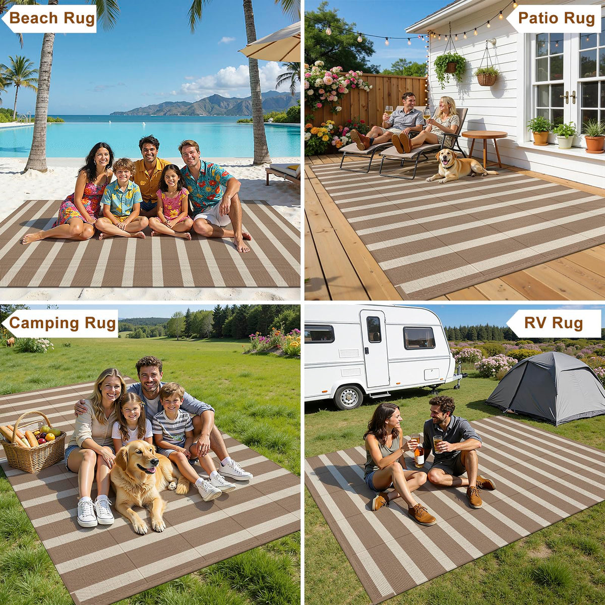 Vaukki lightweight plastic straw rug ideal for camping trips.