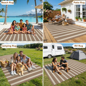 Vaukki lightweight plastic straw rug ideal for camping trips.