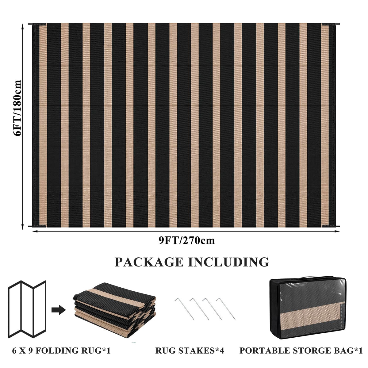 Vaukki outdoor rug with four stakes keeps it in place on windy days.