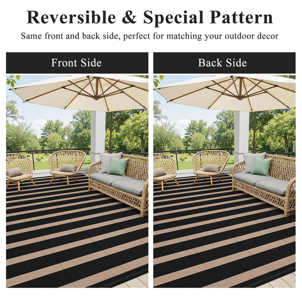 Vaukki patio rug suited for high-traffic areas indoors or outdoors.