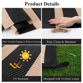 Vaukki reversible striped outdoor rug offers two looks for outdoor spaces.