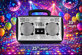 Vaulted Skulls & Co inflatable boombox ready for party setup, lightweight and portable