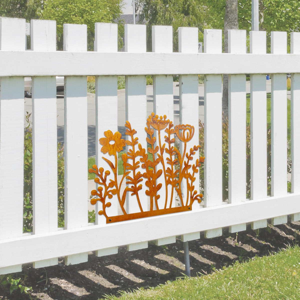 Vausart ornamental metal flowers yard art enhances outdoor landscape.