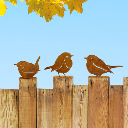 Vausart rusty metal birds decor set showcased for outdoor garden charm.