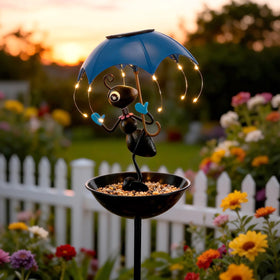 Vbioa solar bird feeder with outdoor lights and stand brightens the garden.