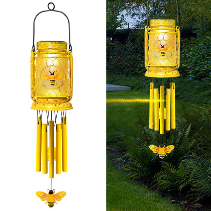 Vcdsoy solar bee wind chime mason jar detail creating gentle music and warm glow