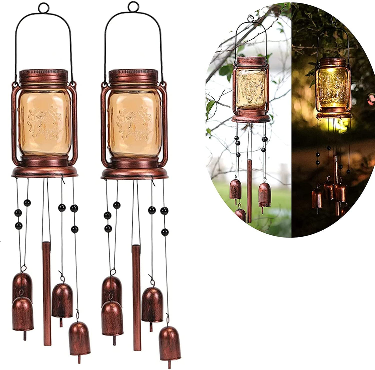 Vcdsoy solar wind chimes with mason jar light create a warm garden glow