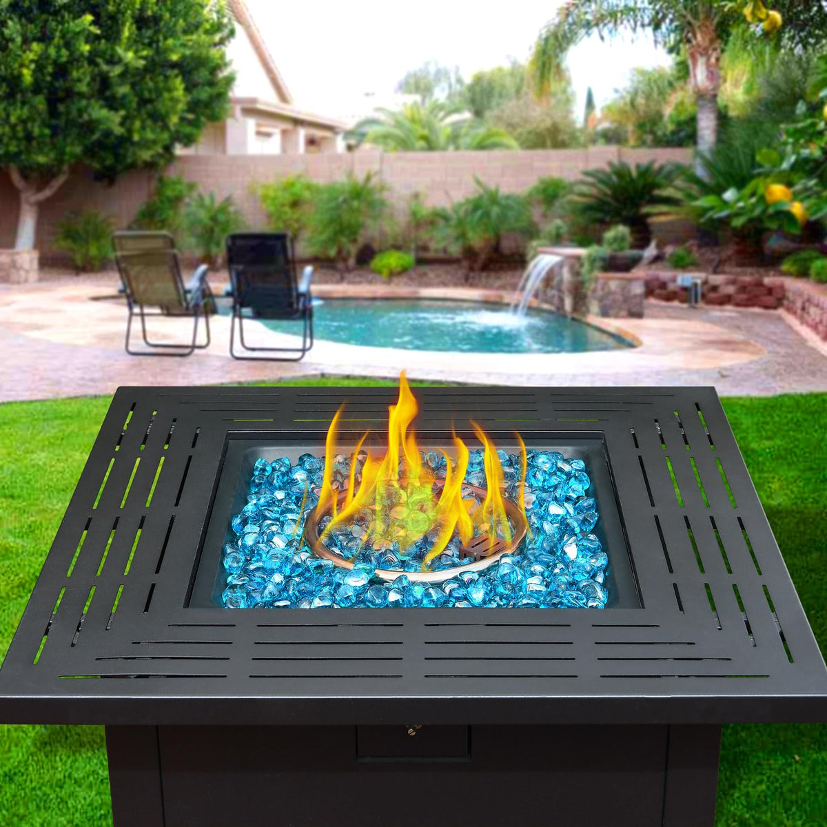 vchin Fire Glass 10 lb pack provides ample coverage for a 28-30 inch table.