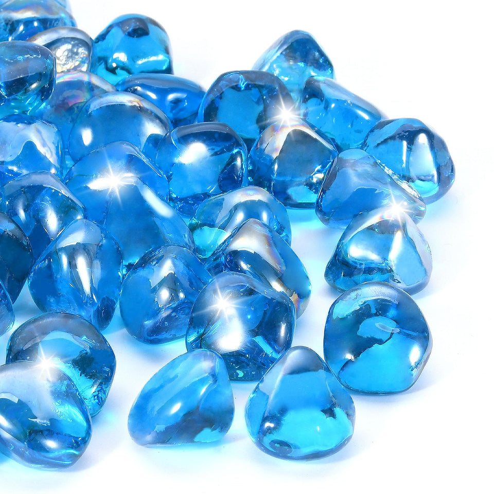 vchin Fire Glass Caribbean Blue beads for gas fire pits, vibrant color.