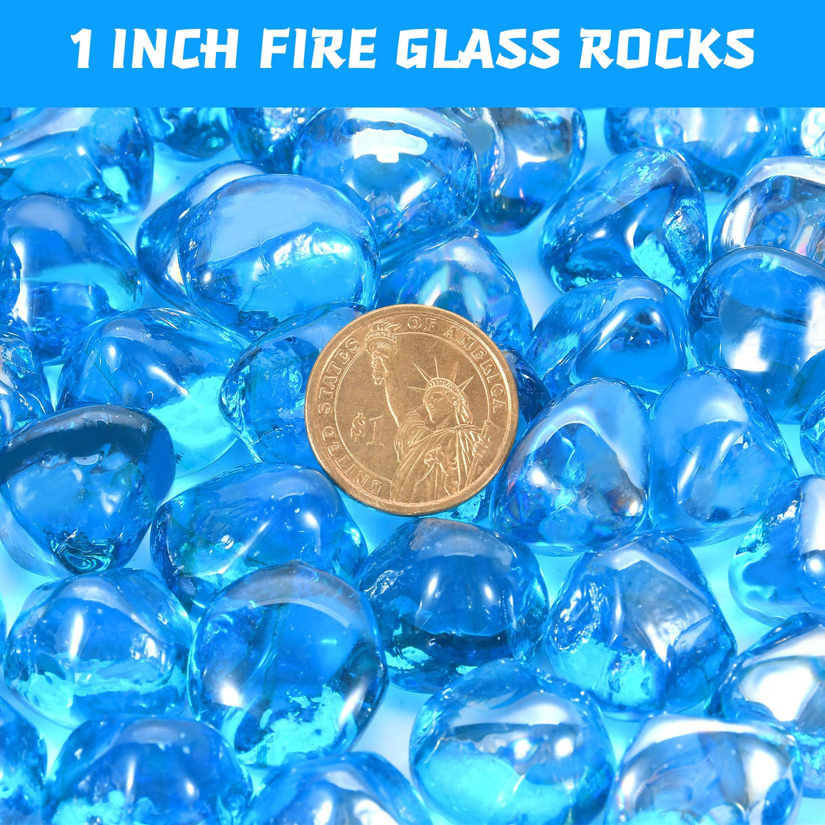 vchin Fire Glass Caribbean Blue beads used around burners for decorative effect.