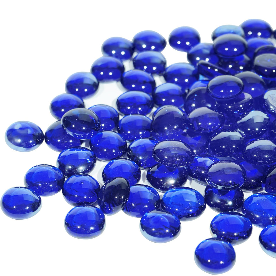 Vchin cobalt blue round fire glass 10lb for propane fire pits, vibrant color and glow.
