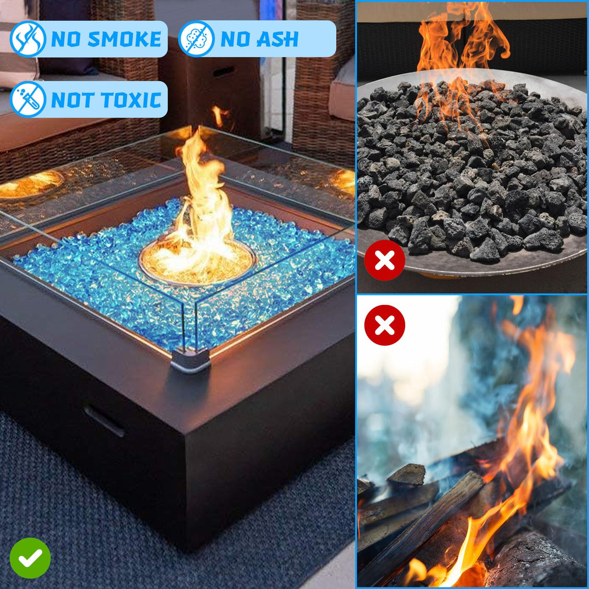 vchin Fire Glass can decorate garden spaces with Caribbean blue glow.