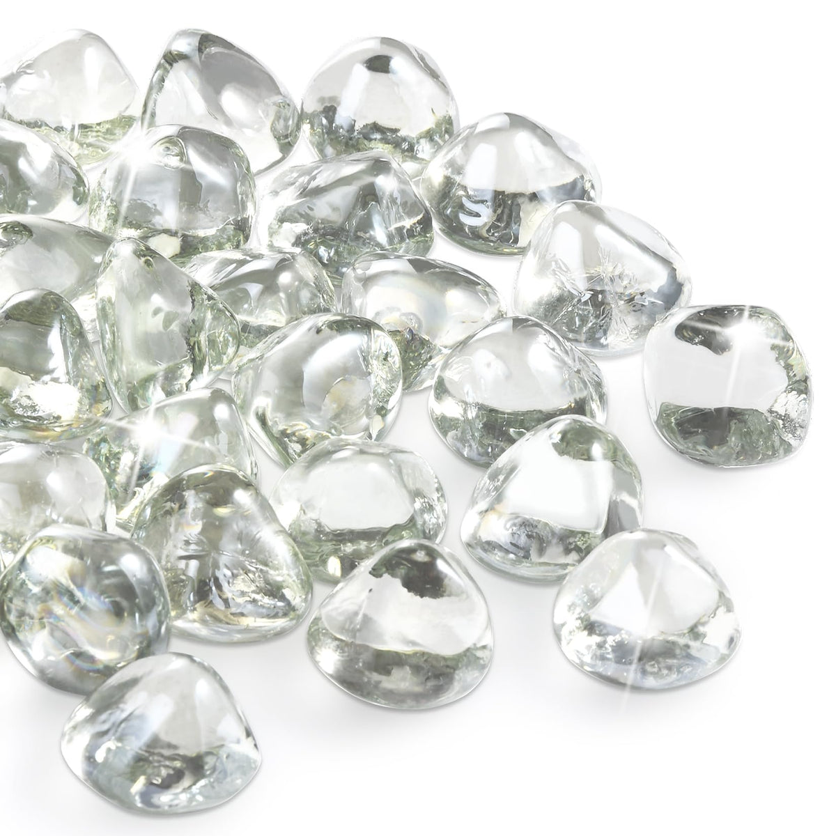 vchin Firepit Glass clear 1-inch diamonds add brilliant glow to propane pits