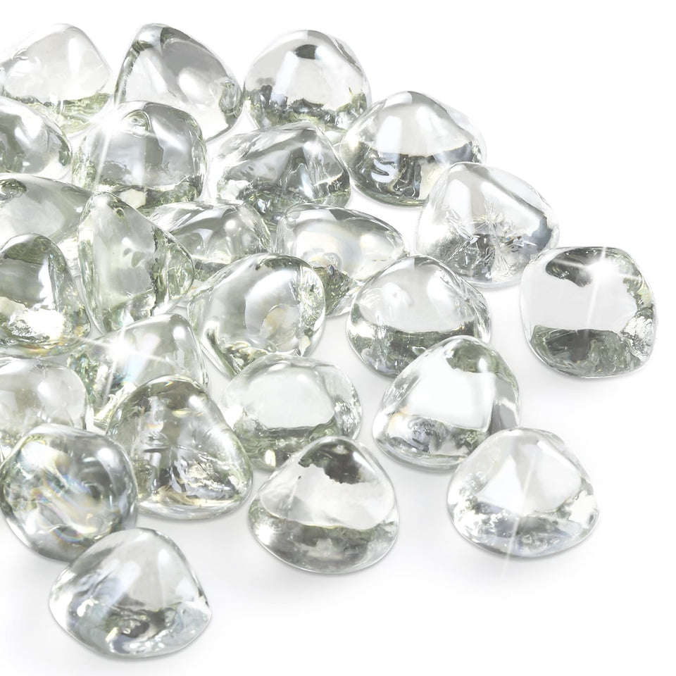 vchin Firepit Glass clear 1-inch diamonds add brilliant glow to propane pits