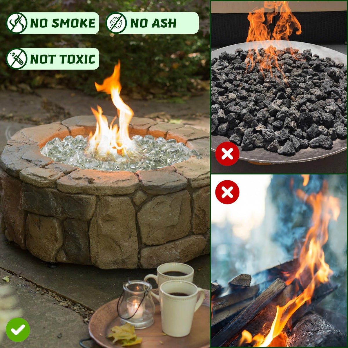 vchin Firepit Glass garden décor version for shimmering path and planter accents