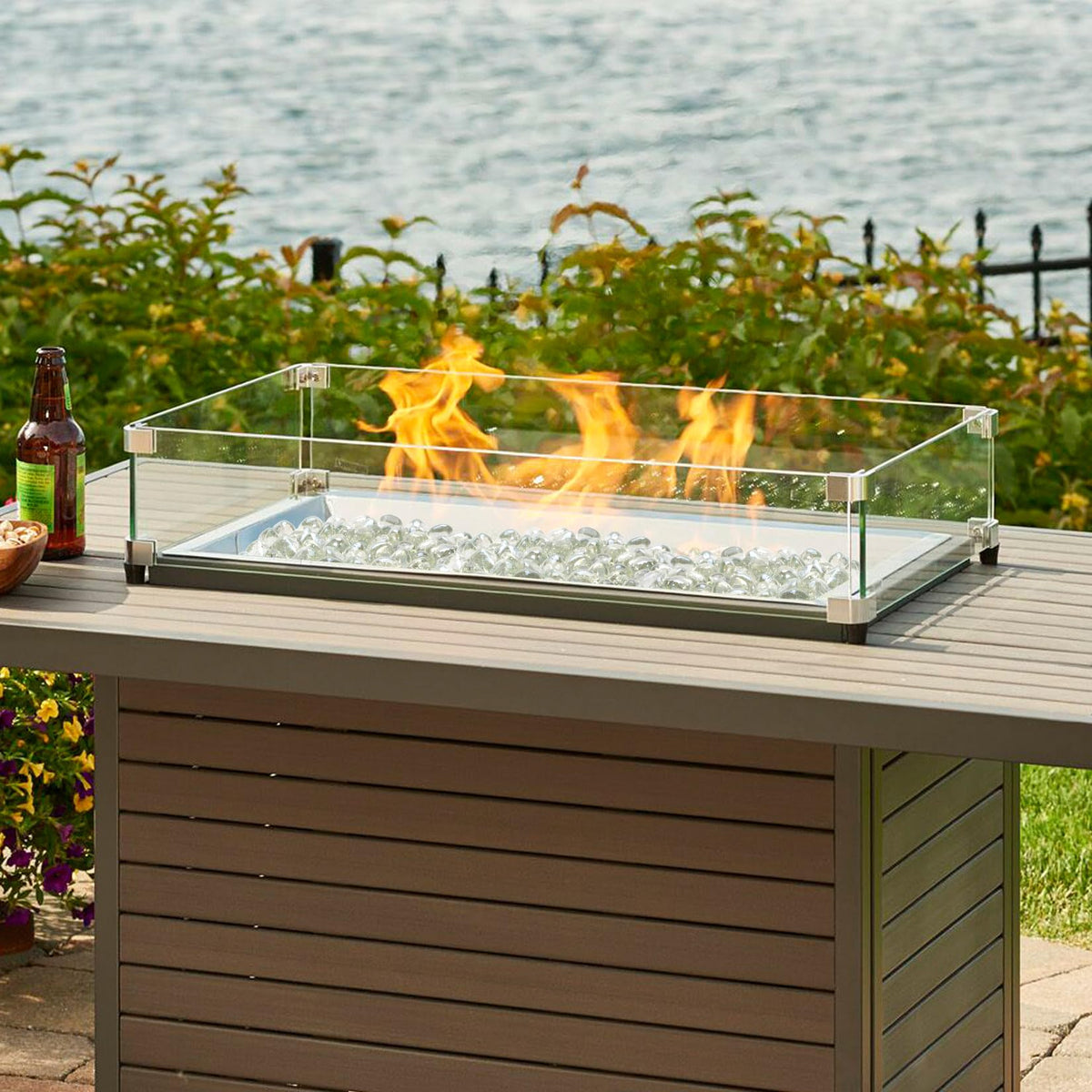vchin Firepit Glass thermally tempered for durable, heat-resilient display