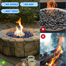 Vchin propane fire pit setup glass beads provide a clean, heat-safe display.
