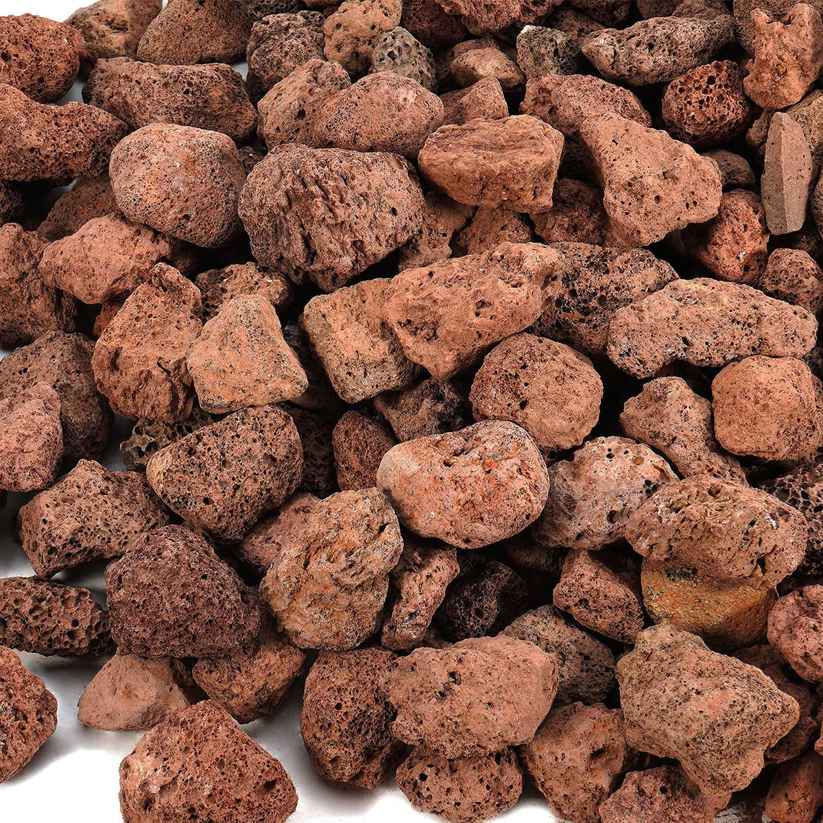 Vchin red lava rocks fire pit close-up highlighting porous texture for better flame performance.