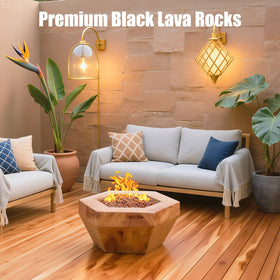 Vchin red lava rocks fireplace setup shows authentic look for indoor warming ambiance.