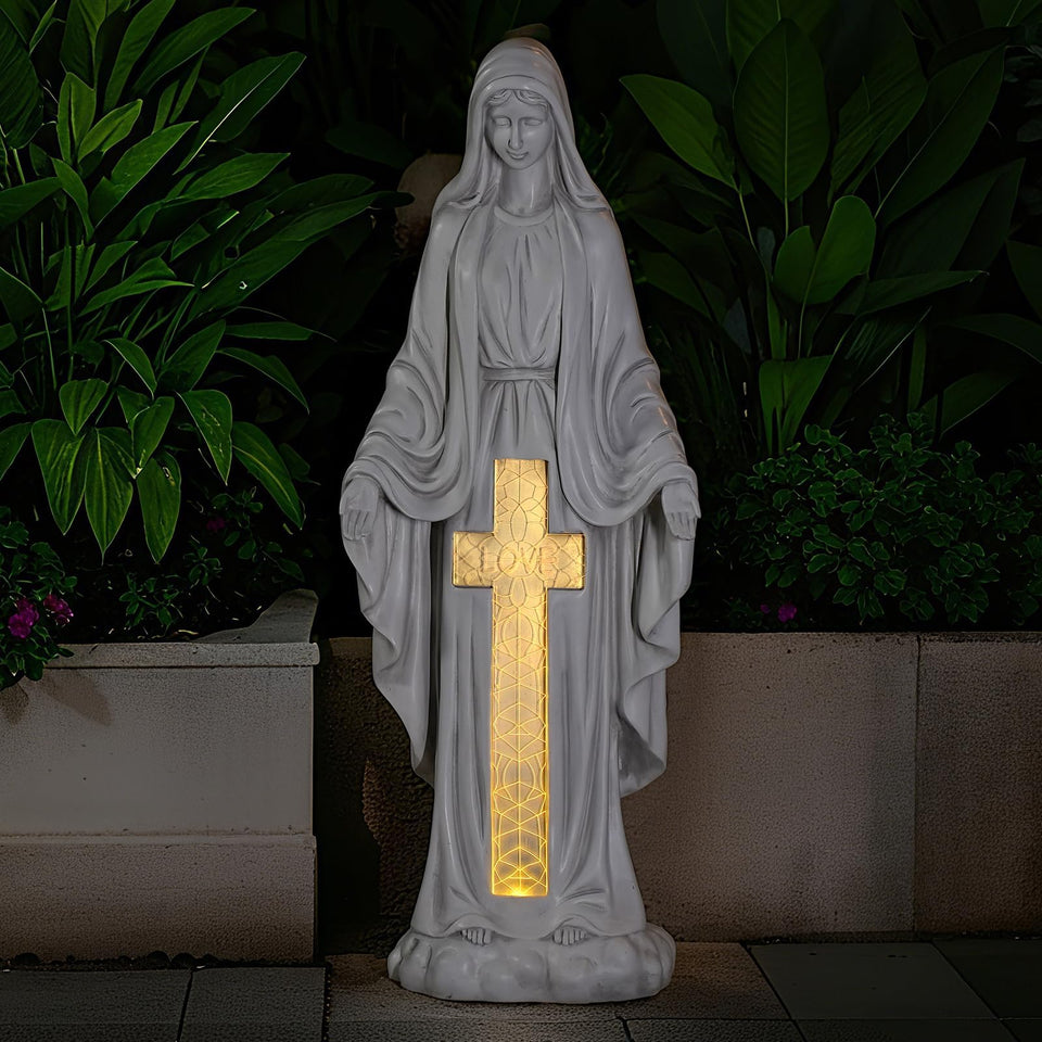 VChymm solar Virgin Mary praying statue radiates soft illumination for outdoor serenity