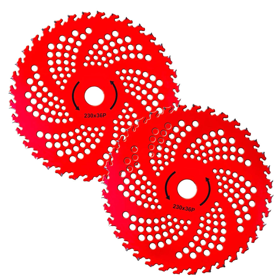 Vcoyarw 9-inch blade close-up showing carbide teeth for heavy vegetation cutting