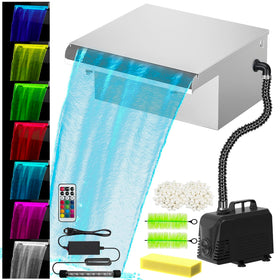 VCRAZE all-in-1 pond waterfall kit with 800GPH pump powering a vibrant backyard water feature.